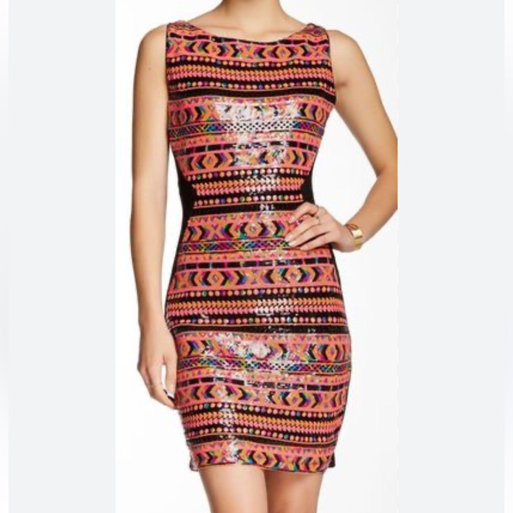Hale Bob Multicolor Aztec-Print Sleeveless Mini Dress - Pink/Black